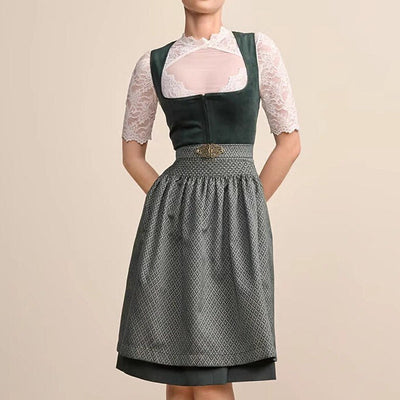 Oktoberfest Dark Green Dirndl Dress with Apron