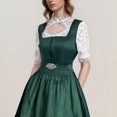 Oktoberfest Burgundy Green Blue Dirndl Dress with Apron and Blouse