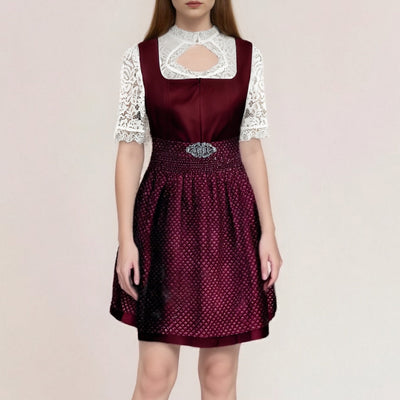 Oktoberfest Burgundy Green Blue Dirndl Dress with Apron and Blouse