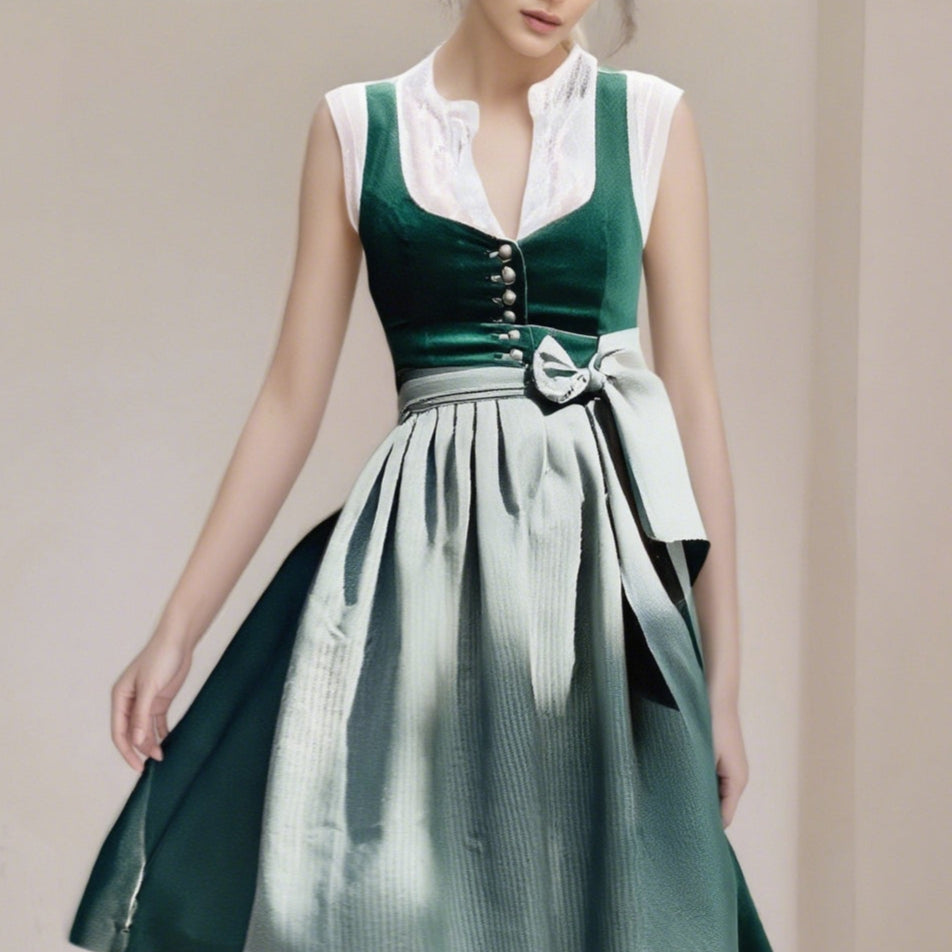 Oktoberfest Women's Deep Green Dirndl Dress with Apron