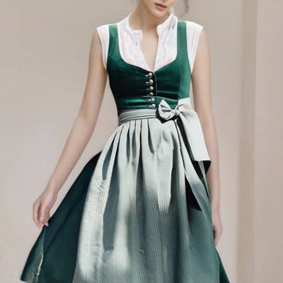 Oktoberfest Women's Deep Green Dirndl Dress with Apron