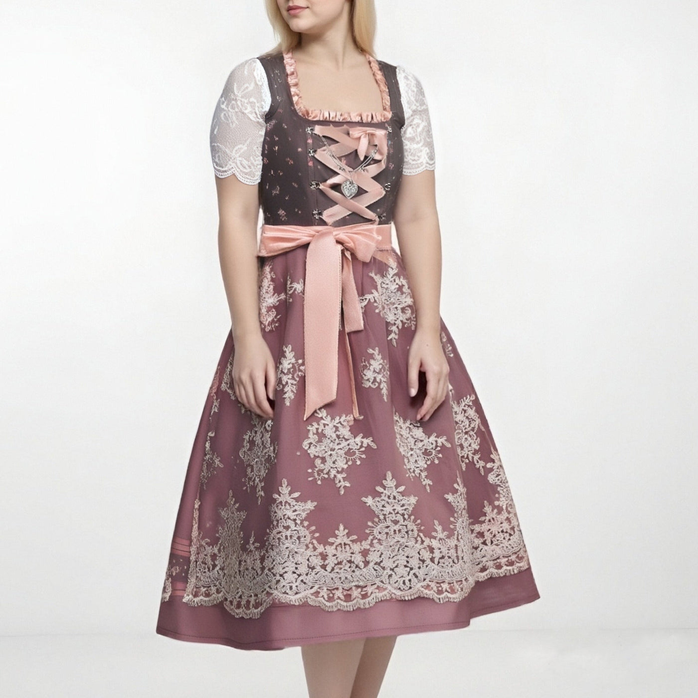 Oktoberfest Embroidery Dirndl Costume with Lace Apron