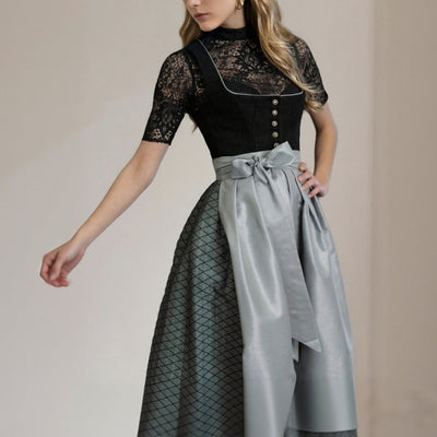 Oktoberfest Women's Black Silver Dirndl Dress with Apron