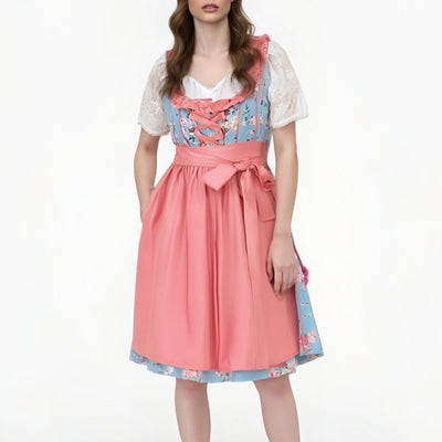 Oktoberfest Pink Floral Dirndl Dress with Apron and Blouse