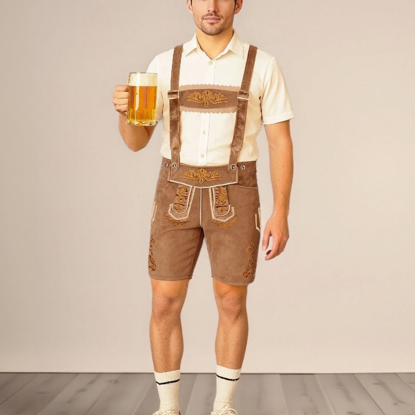 Men's Traditional Bavarian Lederhosen Brown Short