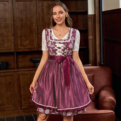 Oktoberfest Burgundy Floral Dirndl with Apron