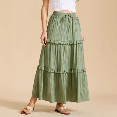 Retro Vintage Medieval Solid Maxi Skirt with Ruffle Trim