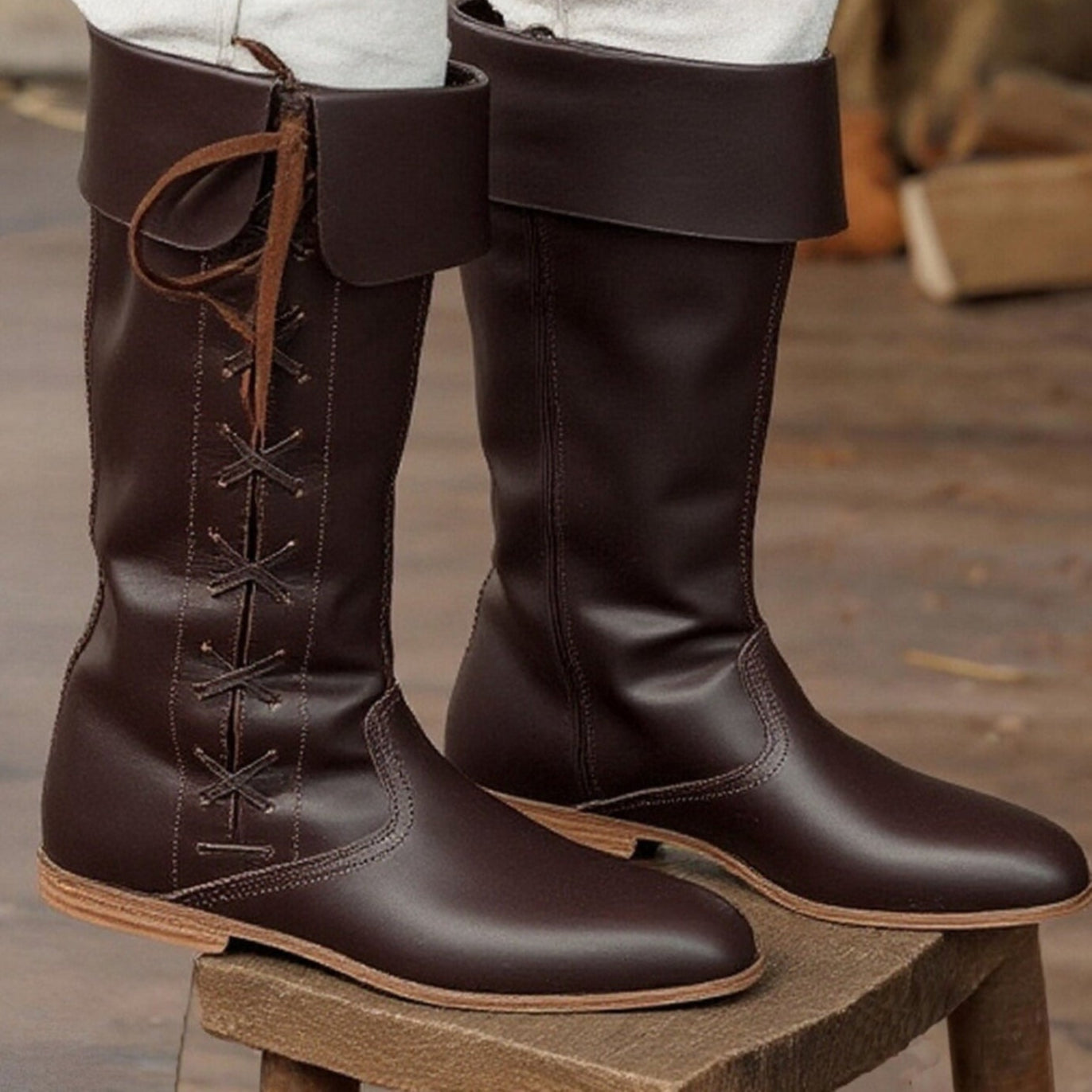 Medieval Renaissance Knee High Flat Boots for Ren Faire