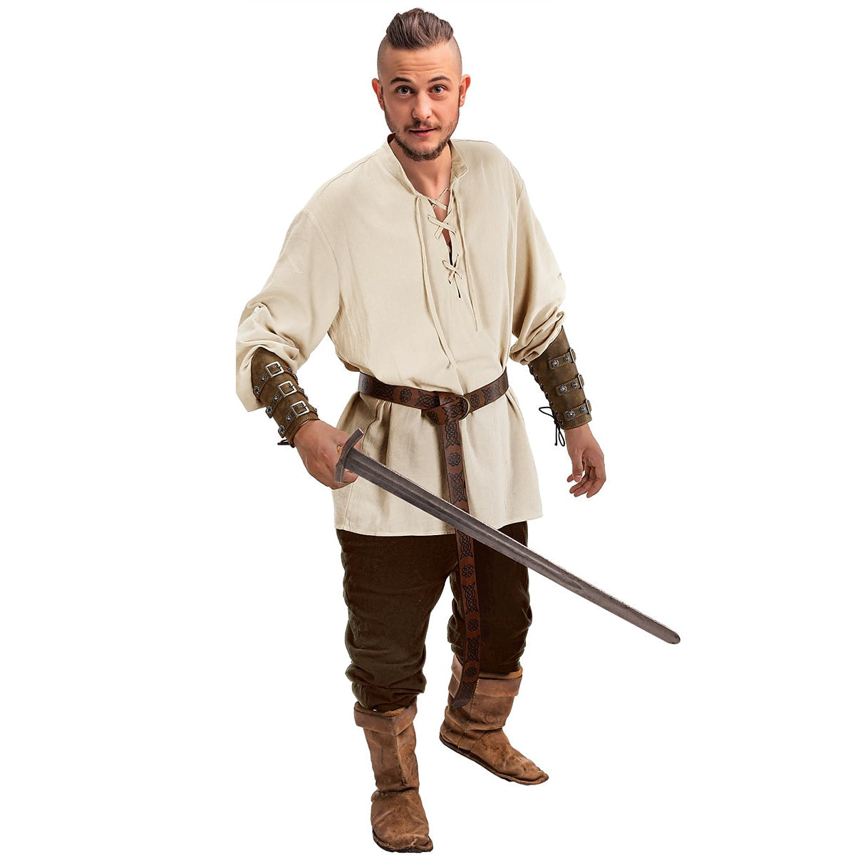Pirate & Viking Style Outfit Set: Shirt, Pants, Waist Belt