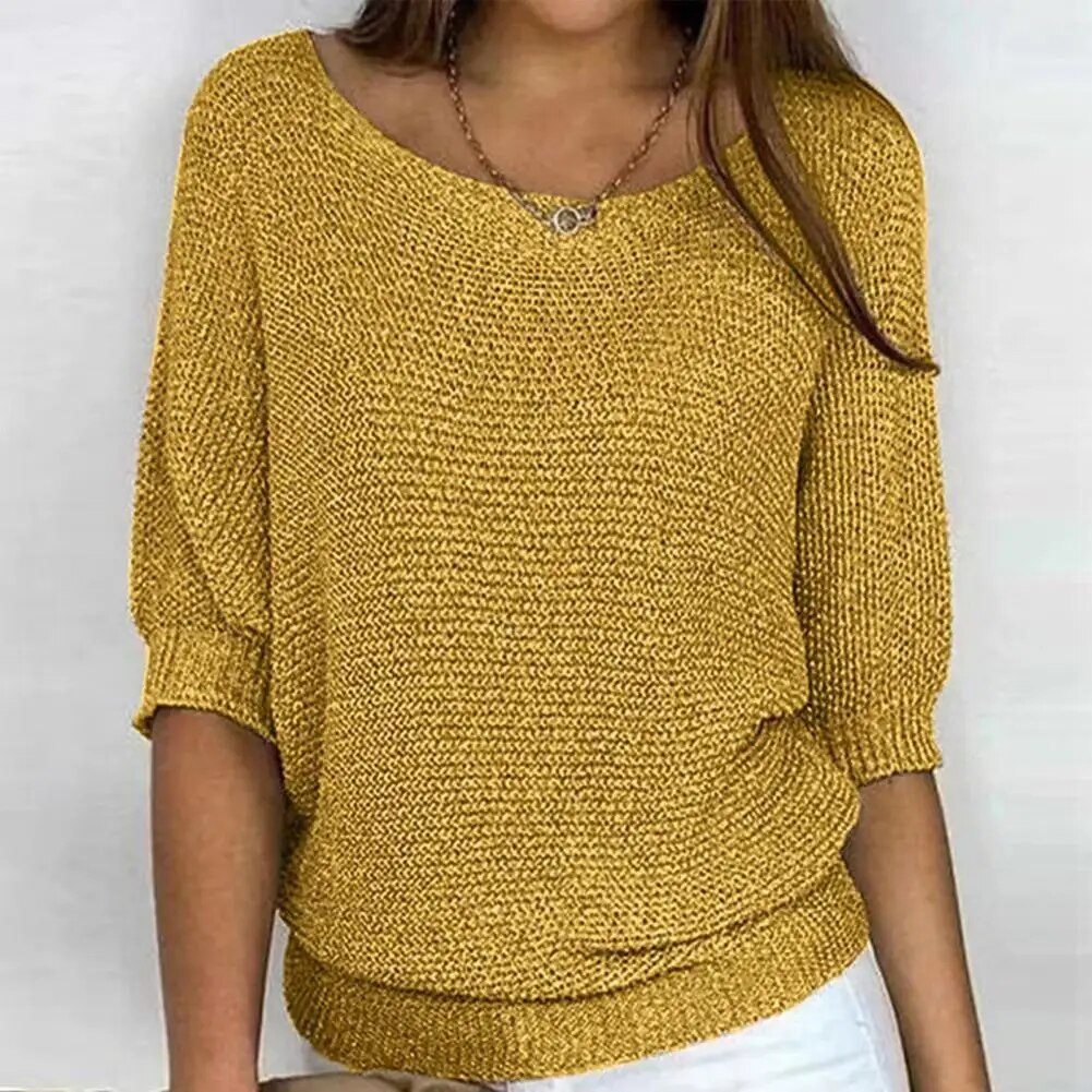 Damen 3/4 Ärmel Strickpullover | Rundhalsausschnitt