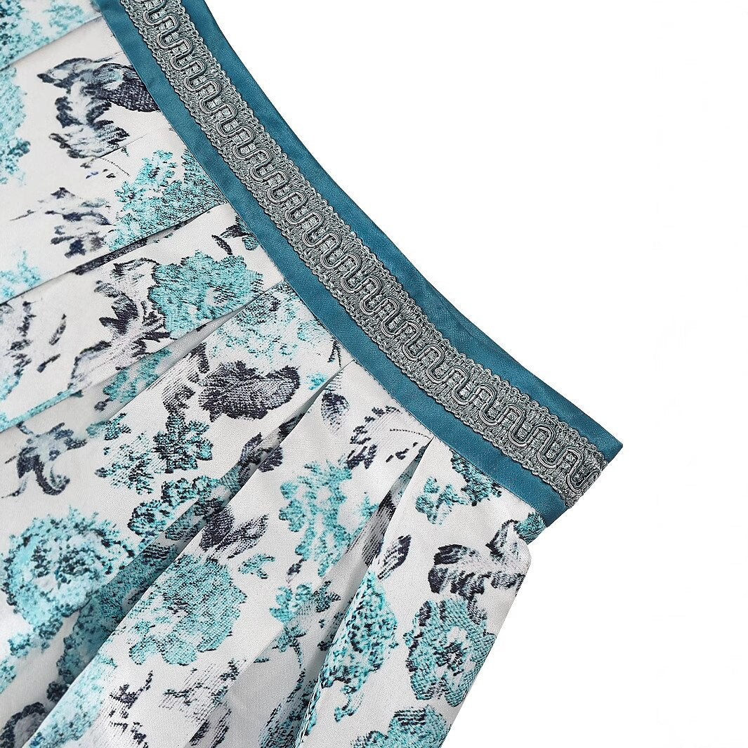 Bavarian-Inspired Blue Floral Midi Skirt