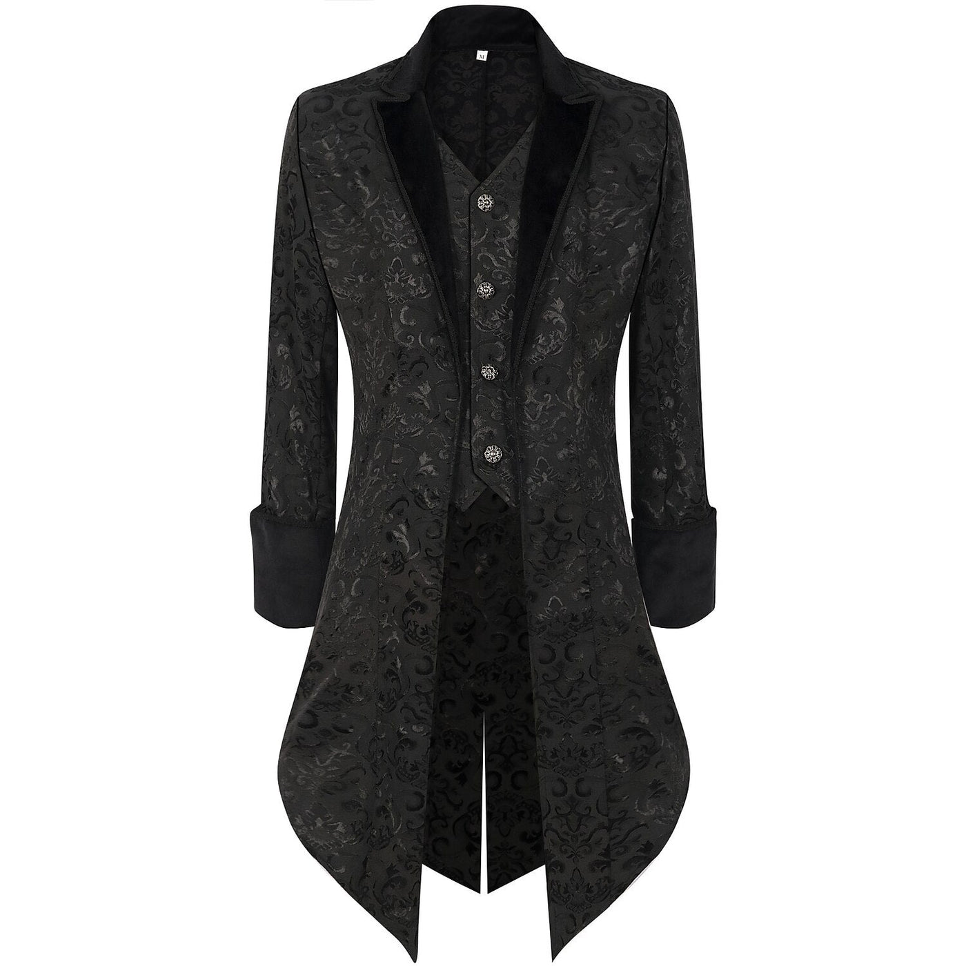 Men's Steampunk Black Brocade Tailcoat