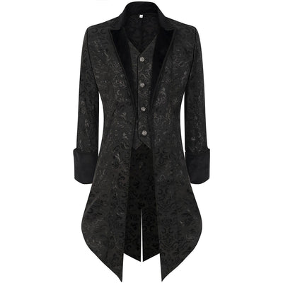 Men's Steampunk Black Brocade Tailcoat