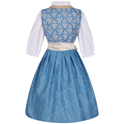 Oktoberfest Costume Blue Dirndl Dress with Blouse and Lace Apron