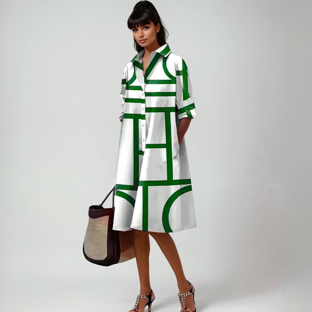 SELENE  | Geometrisch gemustertes Midikleid