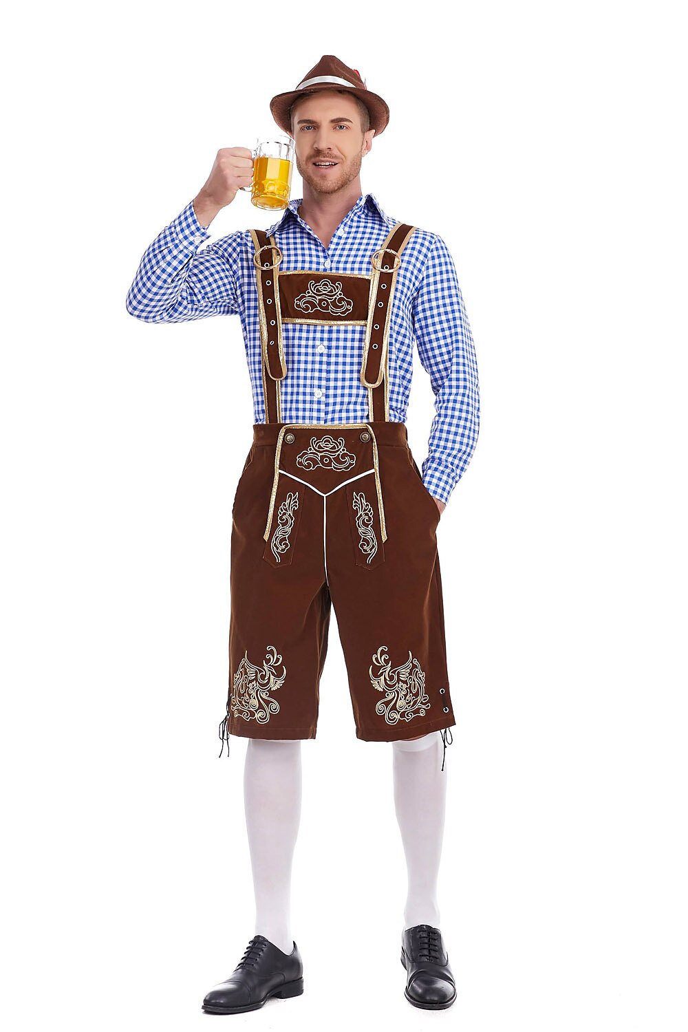 Oktoberfest Men’s Costume Set with Embroidered Lederhosen and Shirt