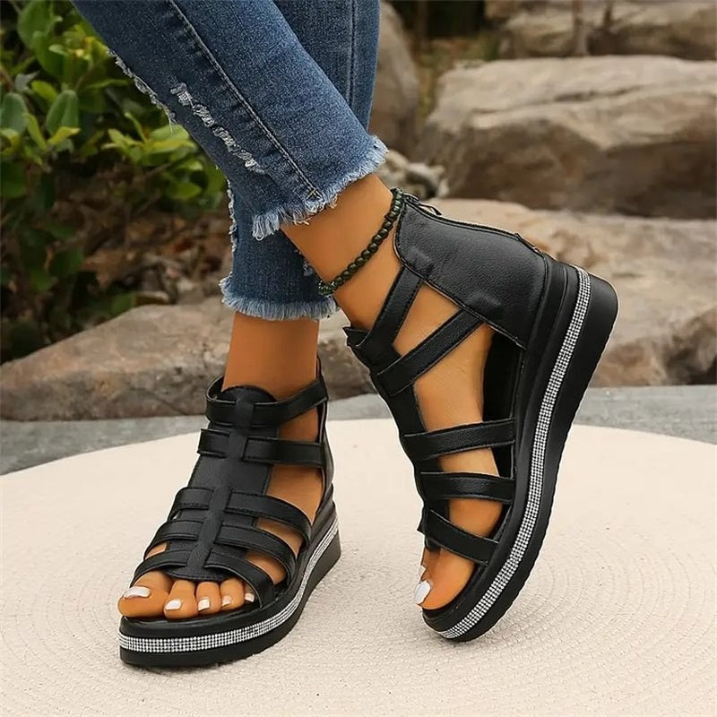Plateau Sandalen für Damen - Bequeme Sandaletten mit fußbett für Sommer