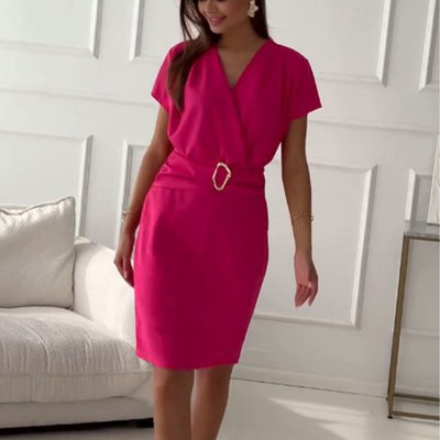 Jaclyn - Kurzärmeliges Kleid Mit V-Ausschnitt Und Tailliertem Schnitt