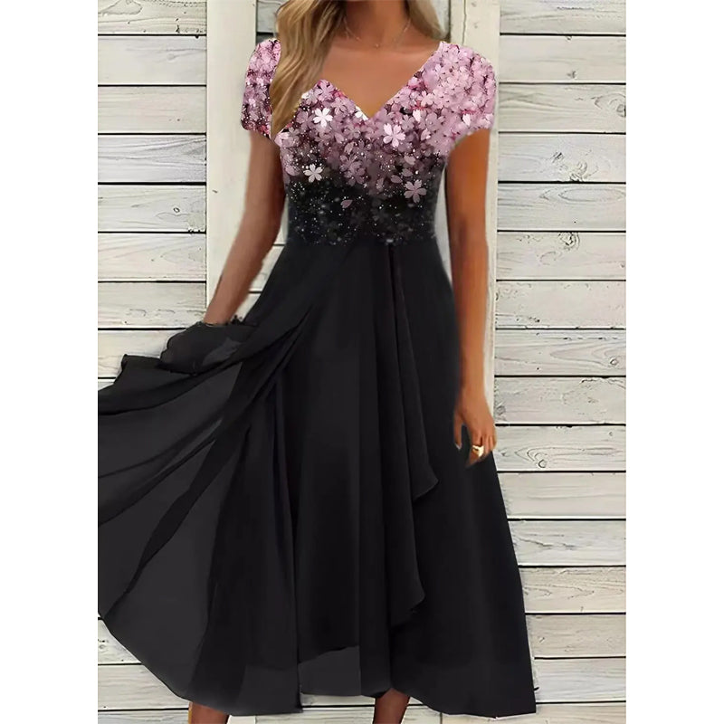 Doina – Stilvolles Kleid Mit V Ausschnitt Und Drucken