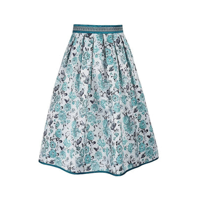 Bavarian-Inspired Blue Floral Midi Skirt