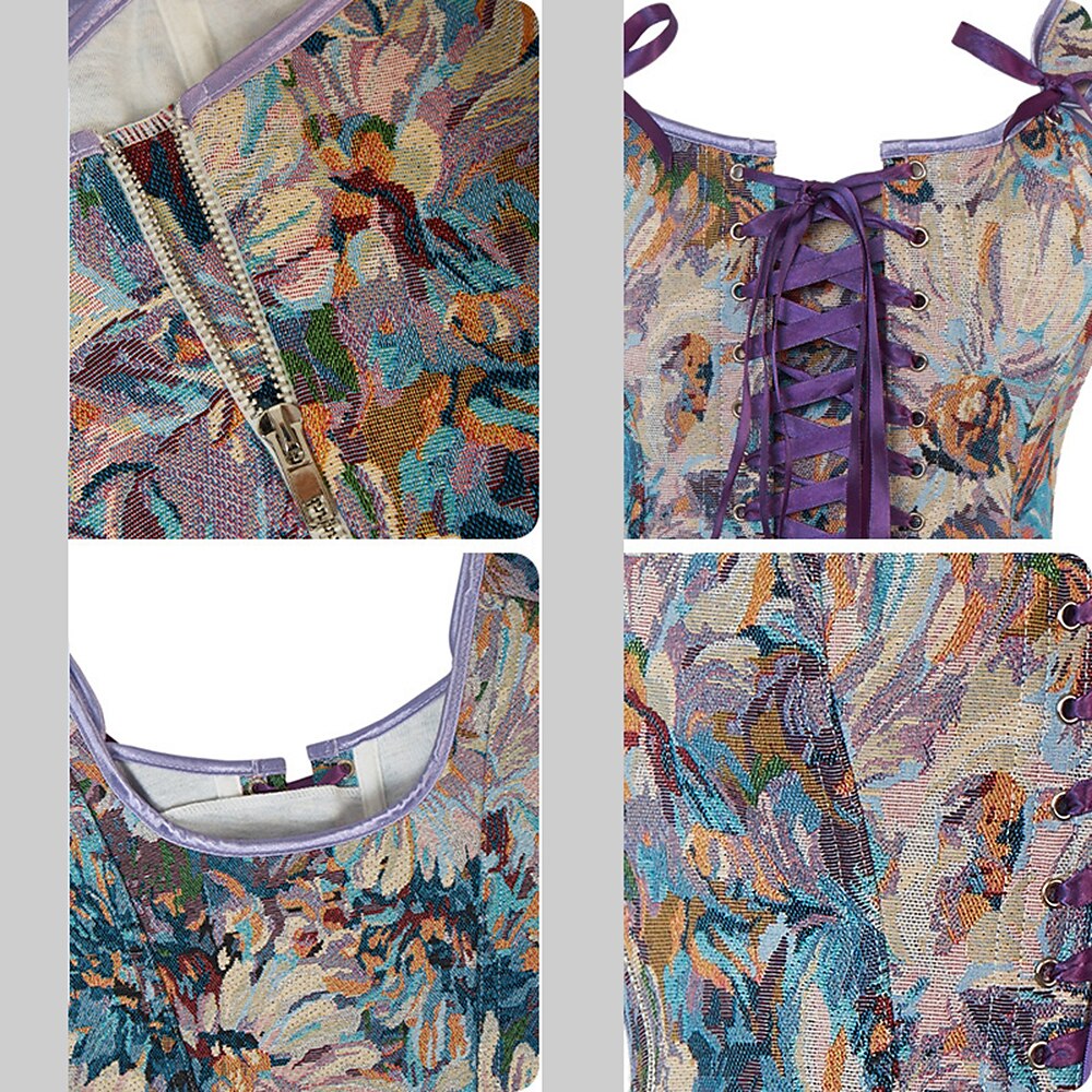 Rococo Floral Lace-up Corset U-back Bustier