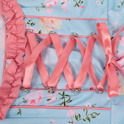 Oktoberfest Pink Floral Dirndl Dress with Apron and Blouse