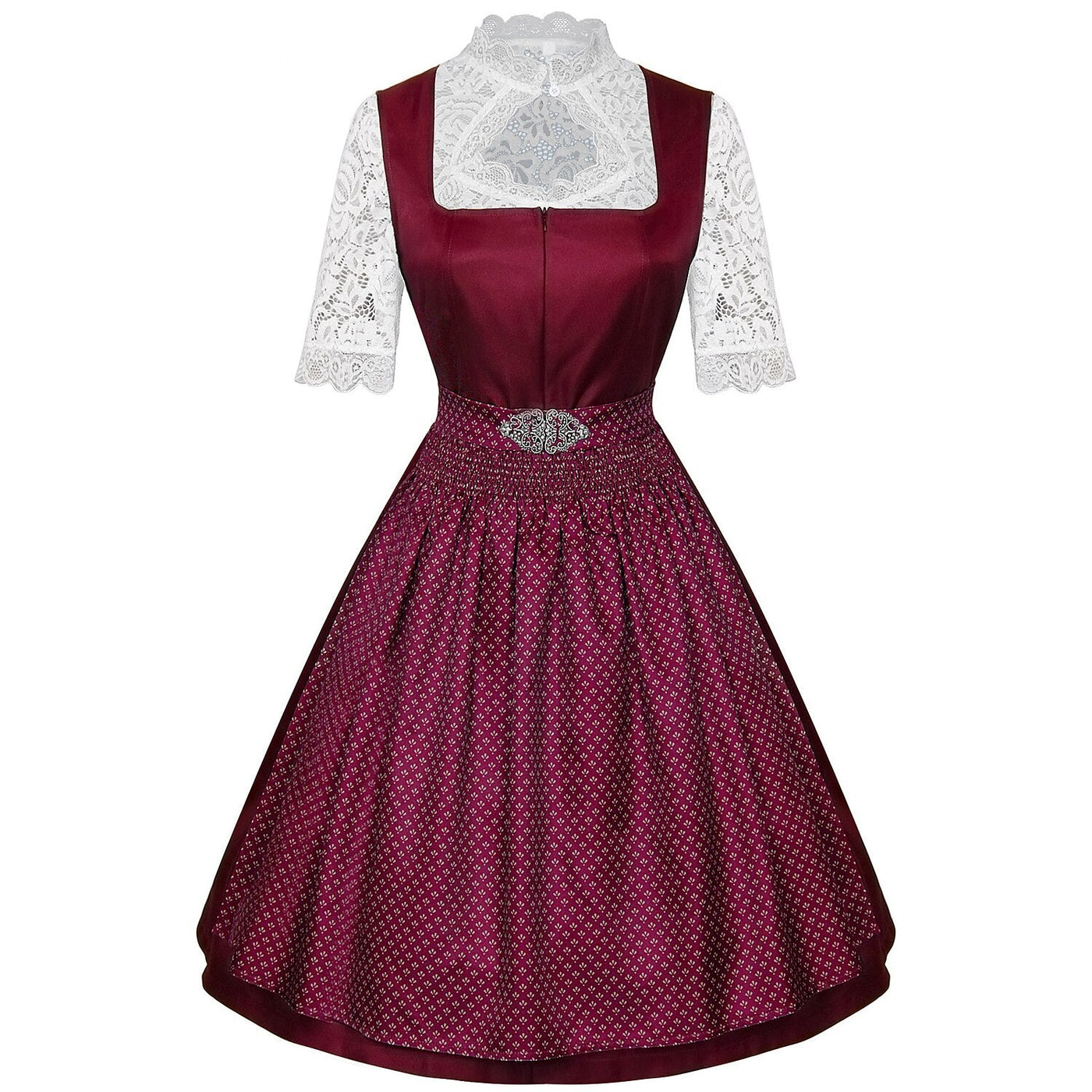 Oktoberfest Burgundy Green Blue Dirndl Dress with Apron and Blouse