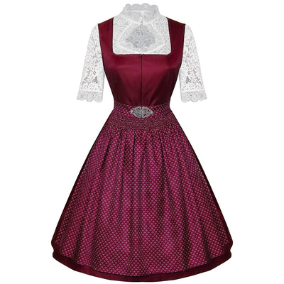 Oktoberfest Burgundy Green Blue Dirndl Dress with Apron and Blouse