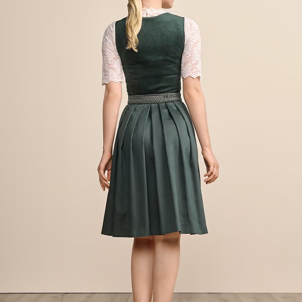 Oktoberfest Dark Green Dirndl Dress with Apron