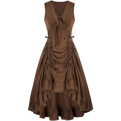 Renaissance Style Sleeveless Dress with Lace-up Waist