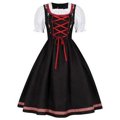 Oktoberfest Red Black Embroidered Dirndl Dress with Apron