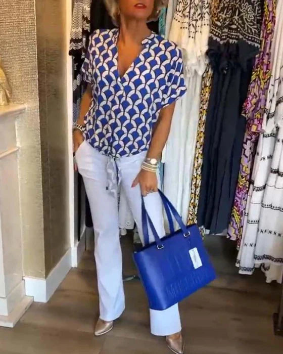 Heidi-Mode | V-Ausschnitt Bluse Mit Druck