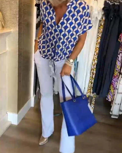 Heidi-Mode | V-Ausschnitt Bluse Mit Druck