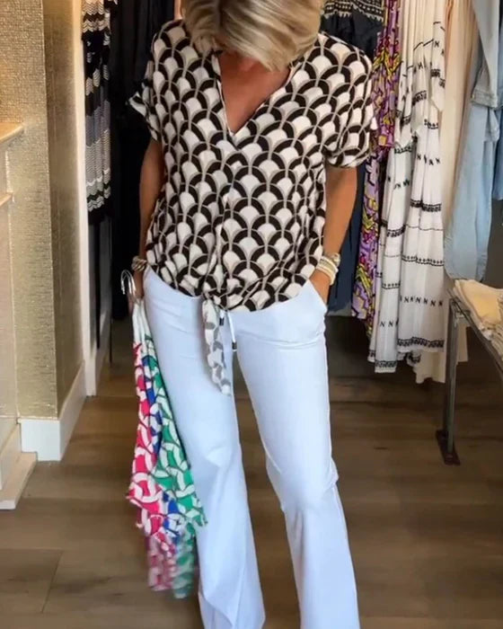 Heidi-Mode | V-Ausschnitt Bluse Mit Druck