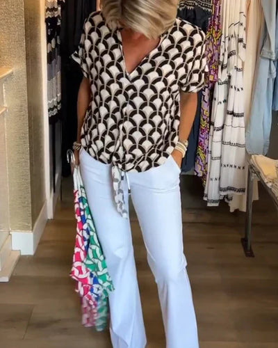 Heidi-Mode | V-Ausschnitt Bluse Mit Druck