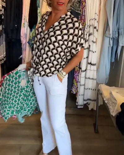 Heidi-Mode | V-Ausschnitt Bluse Mit Druck