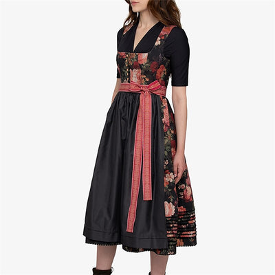 Oktoberfest Women's Black Floral Dirndl Dress with Apron