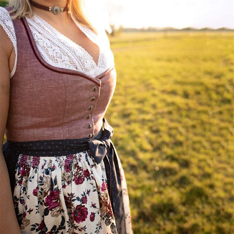 Oktoberfest Women's Pink Dirndl Dress with Polka Dot Apron