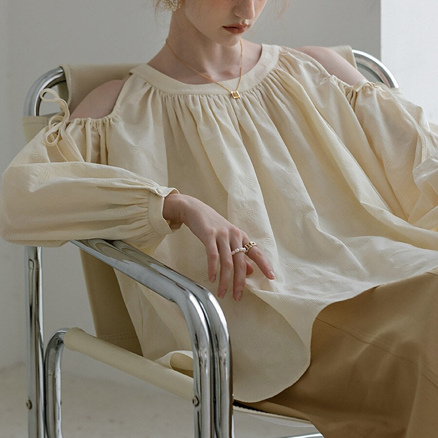 Classic Flowy Pleated Cold Shoulder Blouse
