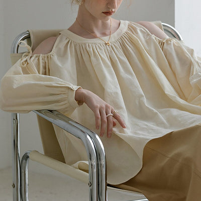 Classic Flowy Pleated Cold Shoulder Blouse