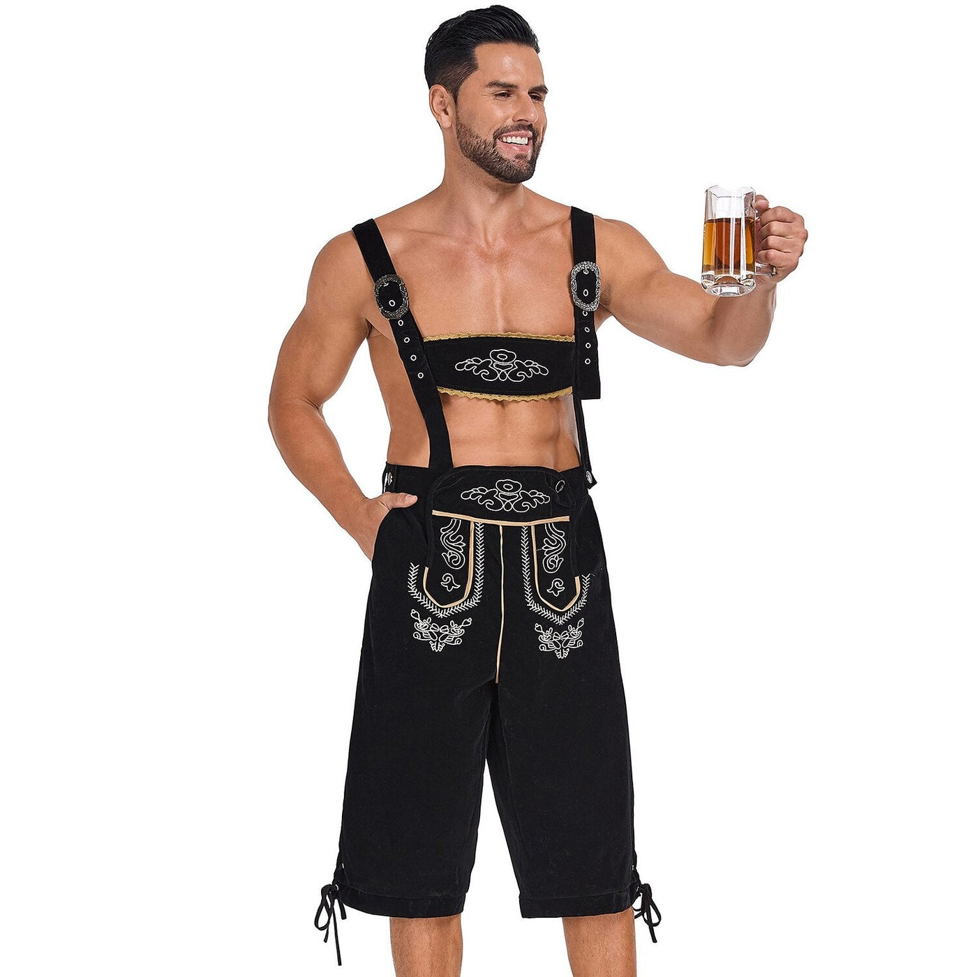 Oktoberfest Men’s Bavarian Embroidered Lederhosen