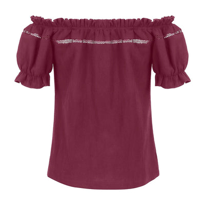 Renaissance Crew Neck Off Shoulder Lace-up Tops