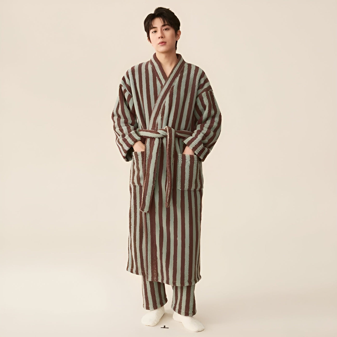 PlushWrap Robe - Winter Gestreift Robe Pyjama Set für Paare