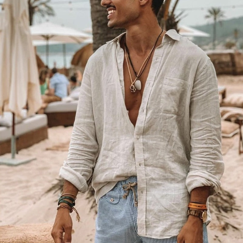 LÄSSIGE HERREN LEINEN STRANDHEMD