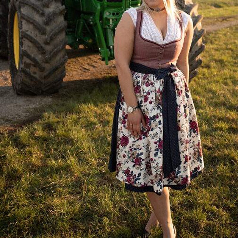 Oktoberfest Women's Pink Dirndl Dress with Polka Dot Apron