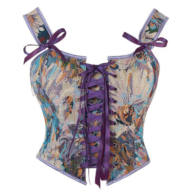 Rococo Floral Lace-up Corset U-back Bustier