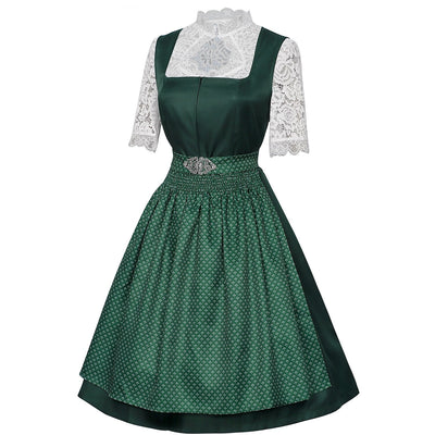 Oktoberfest Bavarian Dirndl Dress with Apron and Lace Blouse