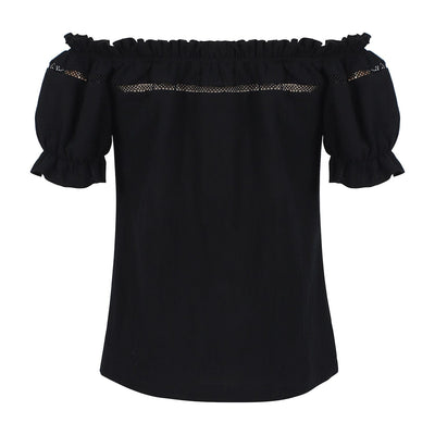 Renaissance Crew Neck Off Shoulder Lace-up Tops