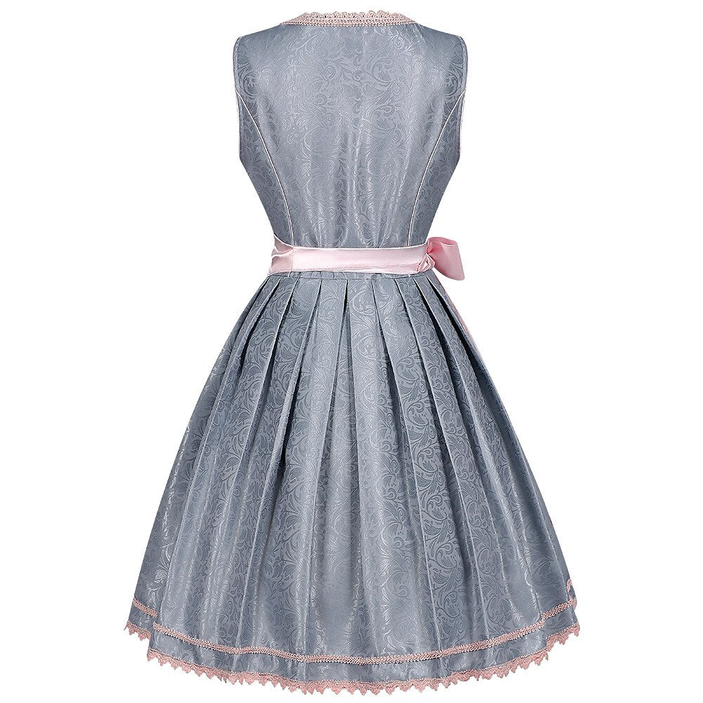 Oktoberfest Gray Dirndl Dress with Pink Lace Apron