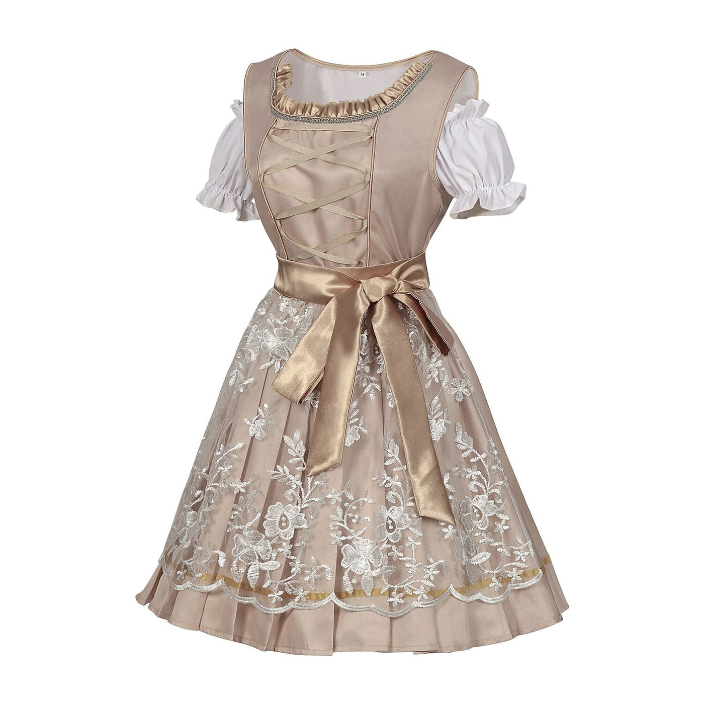 Oktoberfest Champagne Gold Dirndl Dress with Apron and Blouse